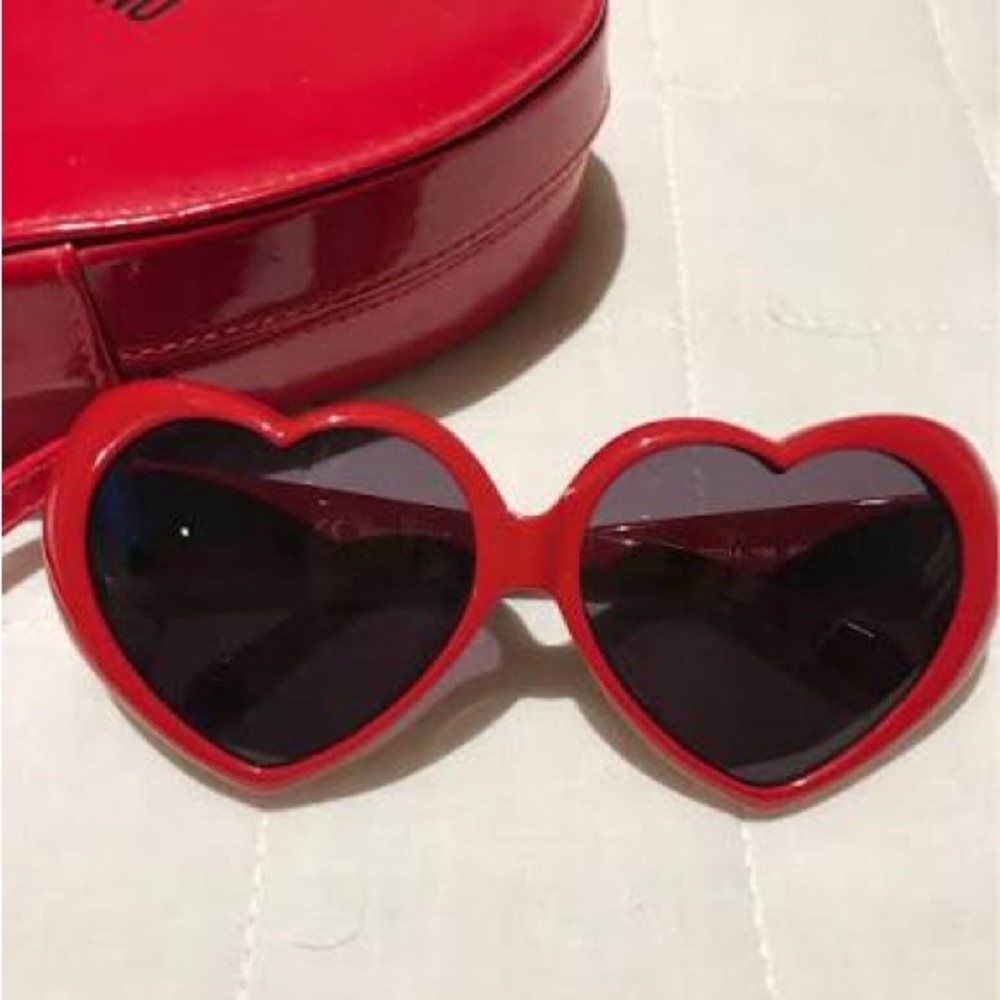 Moschino Red Heart Frame Sunglasses with Dark Lenses